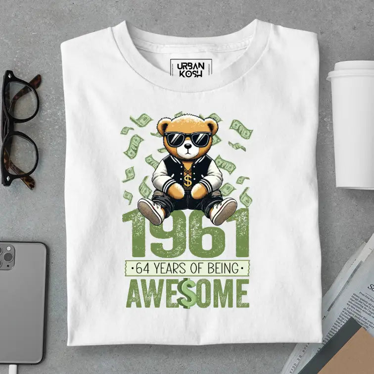 Teddy 1961, 64 Years of Being Awesome Premium Birthday T-Shirt