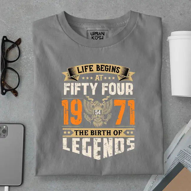 Life Begins at 54, The Birth of Legends Premium Unisex Birthday T-shirt