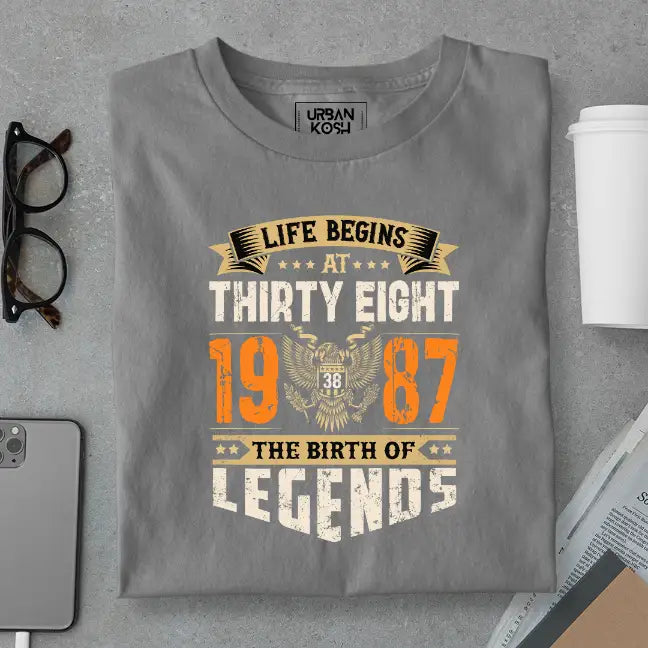 Life Begins at 38, The Birth of Legends Premium Unisex Birthday T-shirt