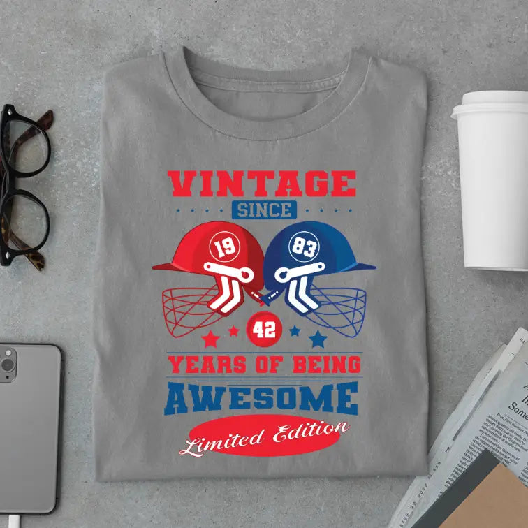 Vintage 1983 Limited Edition Retro Cricket Helmet T-Shirt – Premium Birthday Gift