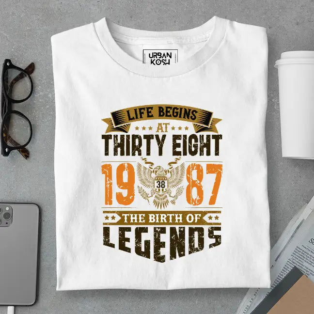 Life Begins at 38, The Birth of Legends Premium Unisex Birthday T-shirt