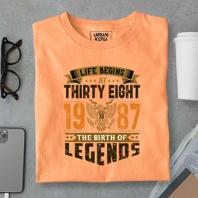 Life Begins at 38, The Birth of Legends Premium Unisex Birthday T-shirt