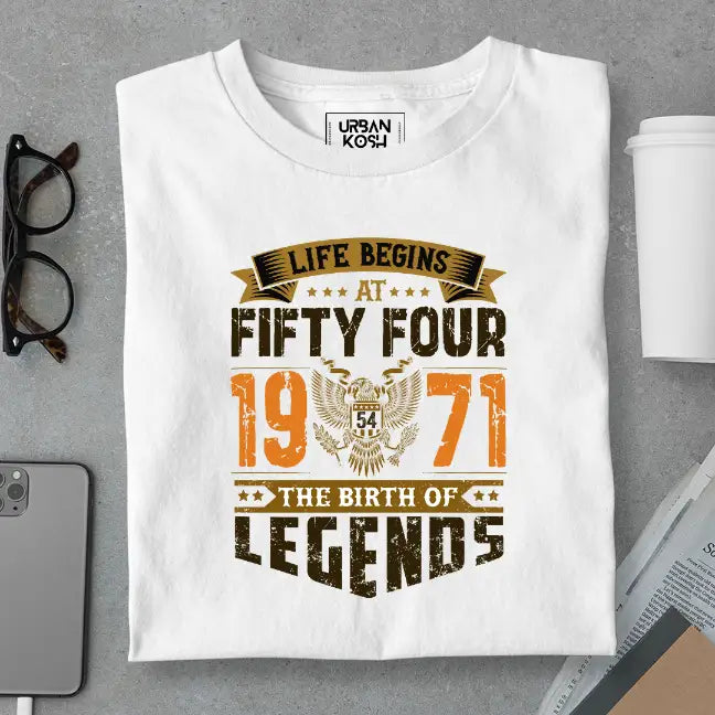 Life Begins at 54, The Birth of Legends Premium Unisex Birthday T-shirt