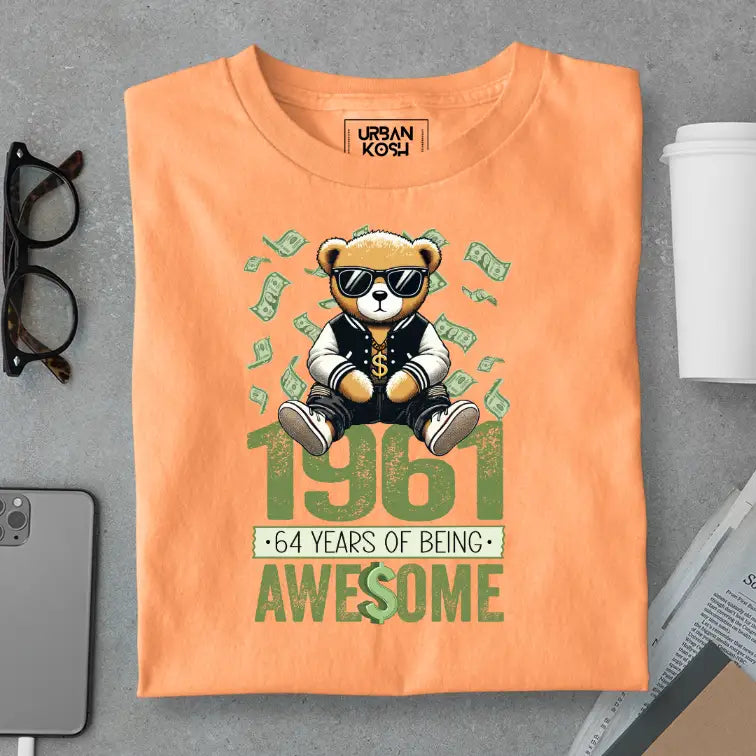 Teddy 1961, 64 Years of Being Awesome Premium Birthday T-Shirt