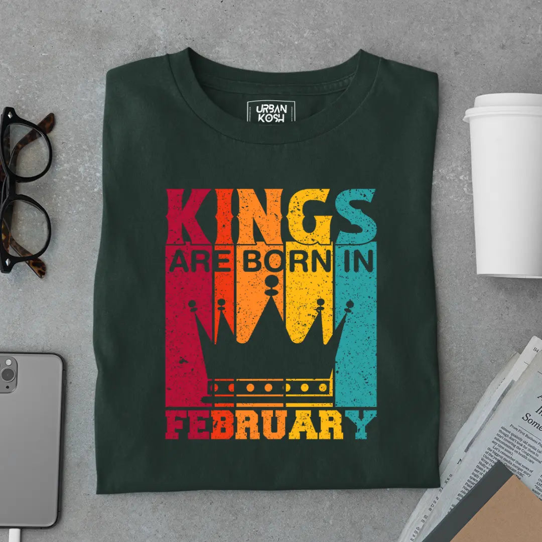 Vintage Kings are Born in February Limited Edition Premium Birthday T-Shirt