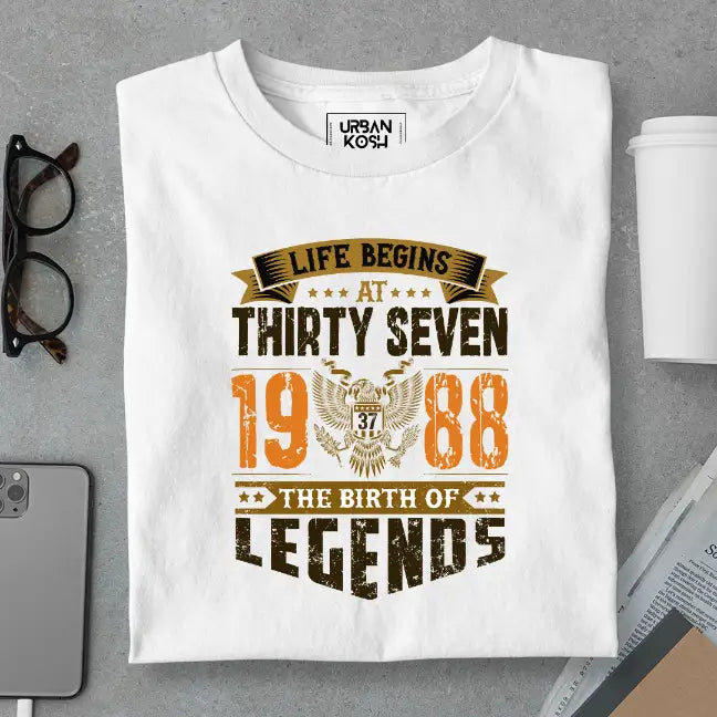 Life Begins at 37, The Birth of Legends Premium Unisex Birthday T-shirt
