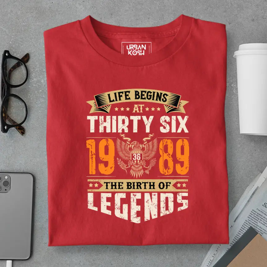 Life Begins at 36, The Birth of Legends Premium Unisex Birthday T-shirt