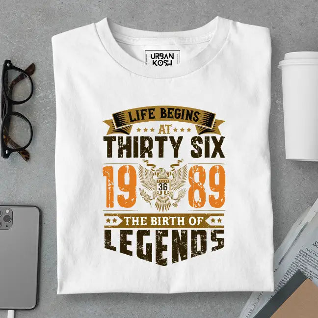 Life Begins at 36, The Birth of Legends Premium Unisex Birthday T-shirt