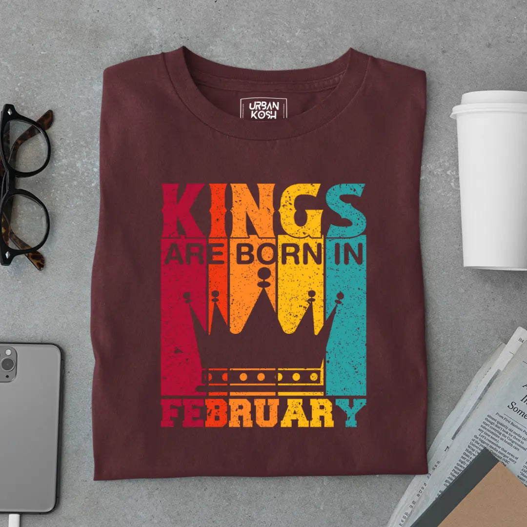 Vintage Kings are Born in February Limited Edition Premium Birthday T-Shirt