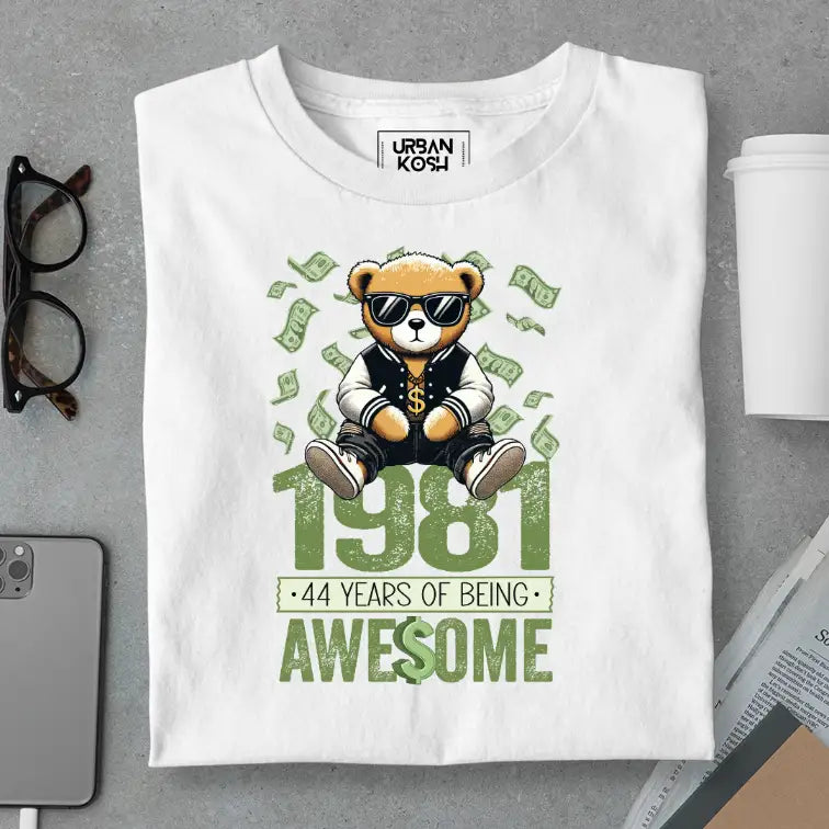 Teddy 1981, 44 Years of Being Awesome Premium Birthday T-Shirt