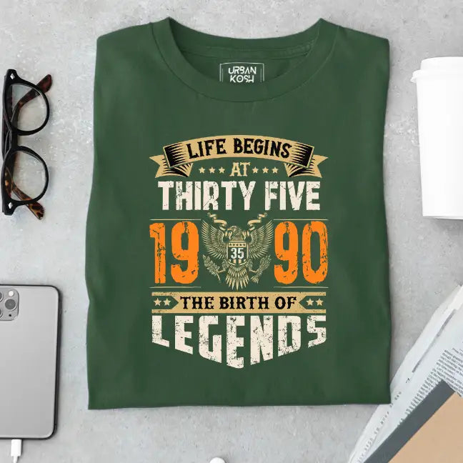 Life Begins at 35, The Birth of Legends Premium Unisex Birthday T-shirt