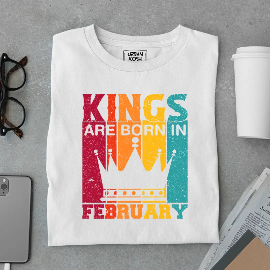 Vintage Kings are Born in February Limited Edition Premium Birthday T-Shirt