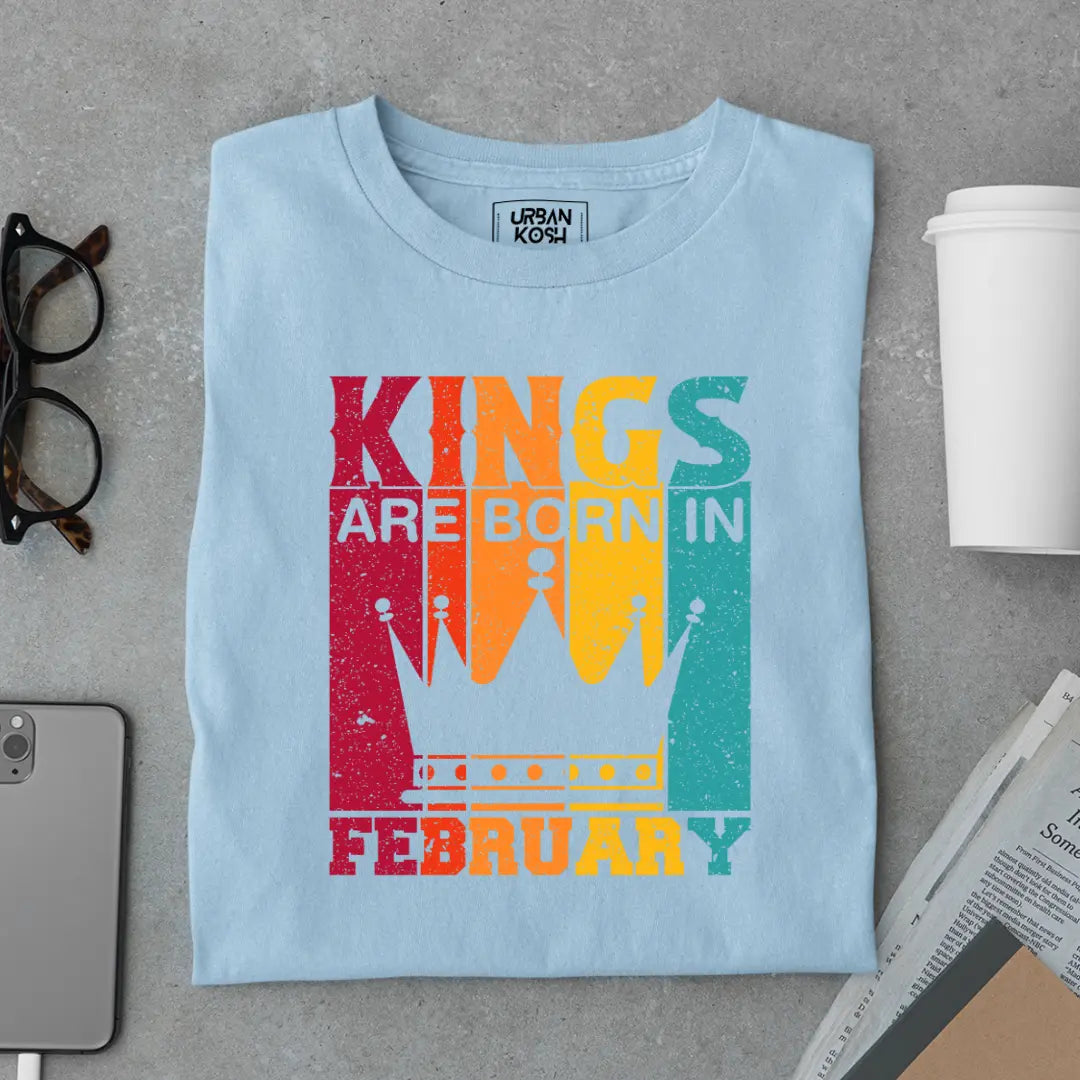 Vintage Kings are Born in February Limited Edition Premium Birthday T-Shirt