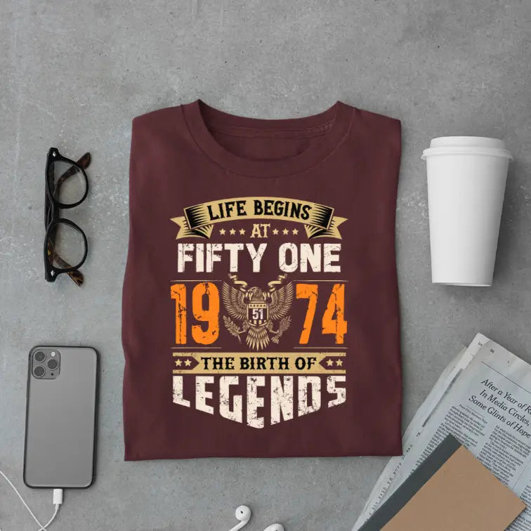 Life Begins at 51, The Birth of Legends Premium Unisex Birthday T-shirt