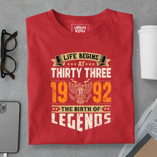 Life Begins at 33, The Birth of Legends Premium Unisex Birthday T-shirt