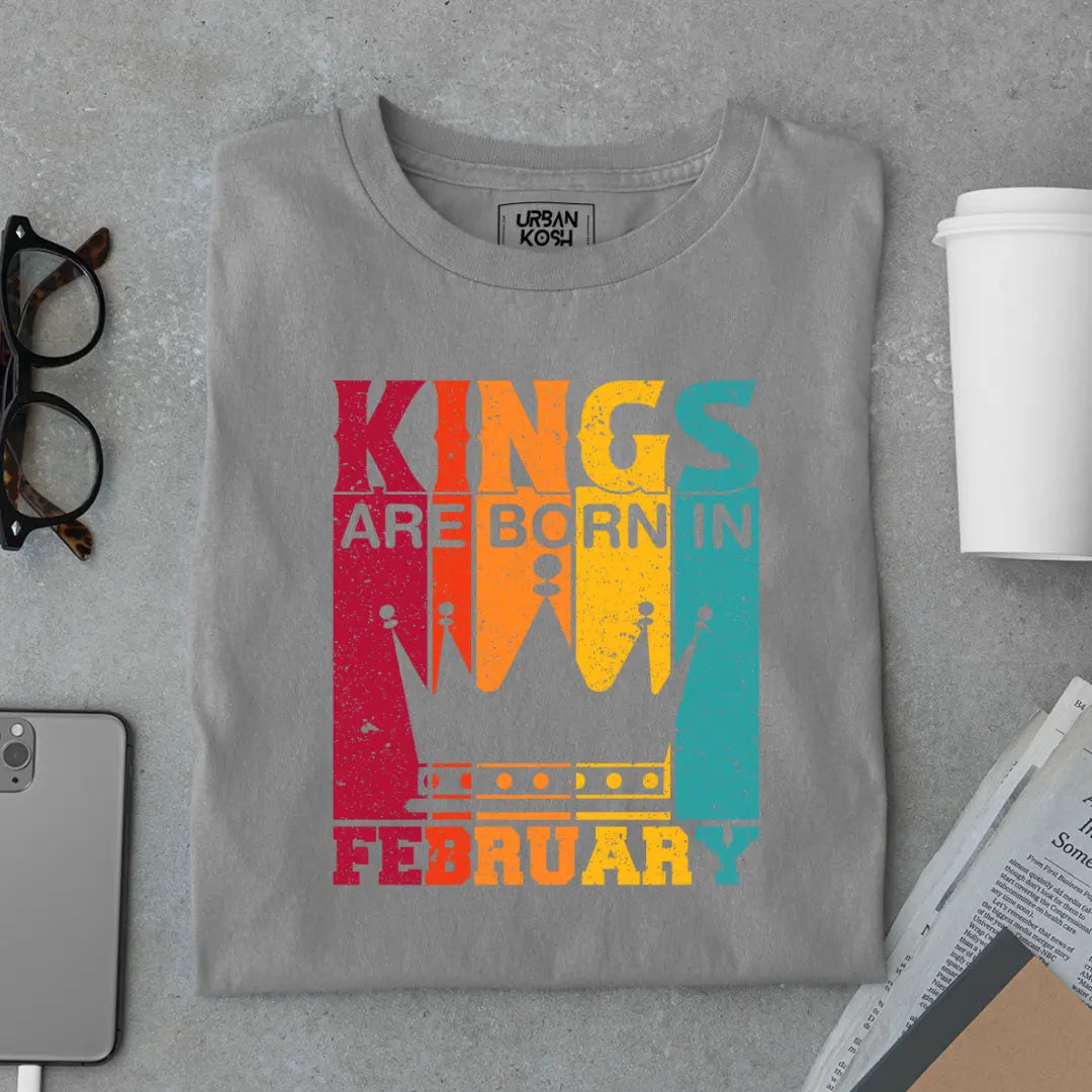 Vintage Kings are Born in February Limited Edition Premium Birthday T-Shirt