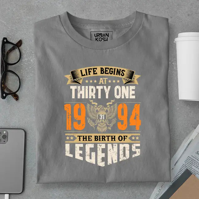 Life Begins at 31, The Birth of Legends Premium Unisex Birthday T-shirt