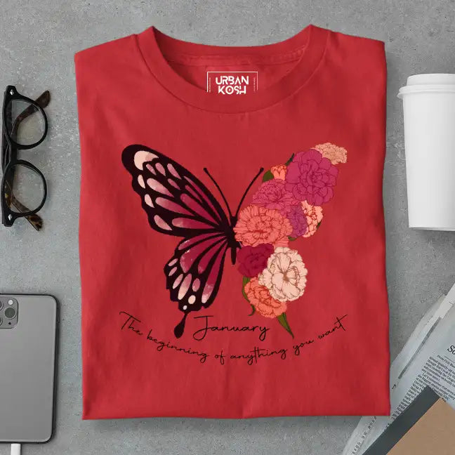 Butterfly of January Exclusive Premium Birthday T-Shirt for Women