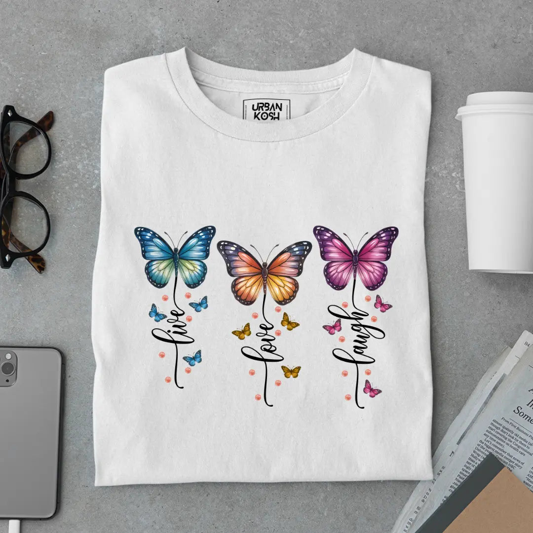 Live Love Laugh Premium Butterfly T-Shirt for Women
