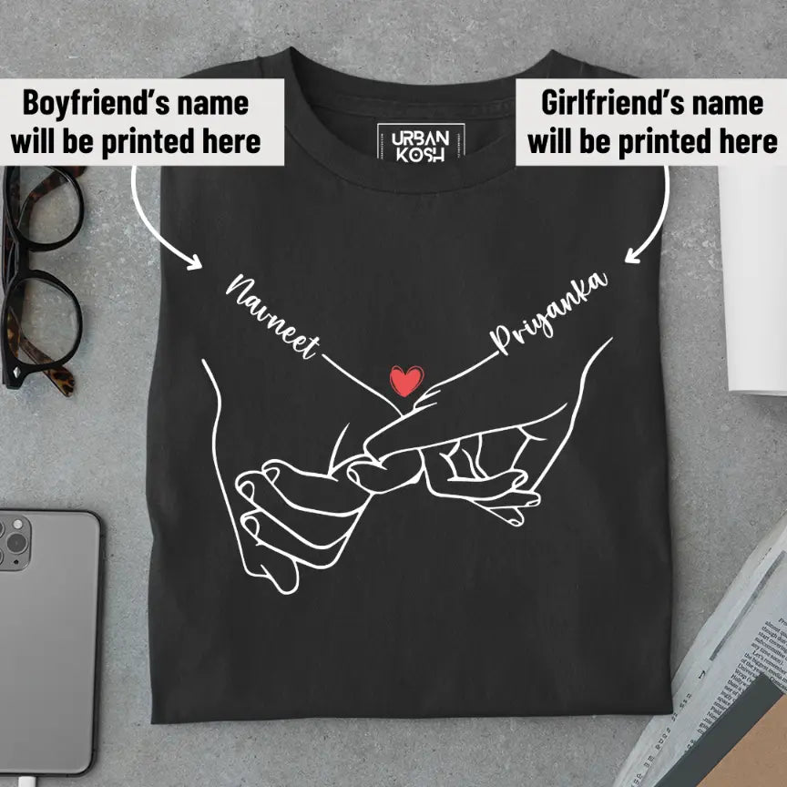 [Personalised] Holding Hands Romantic Couple T-Shirt – Valentine’s Day Special