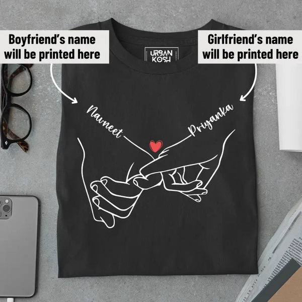 [Personalised] Holding Hands Romantic Couple T-Shirt – Valentine’s Day Special