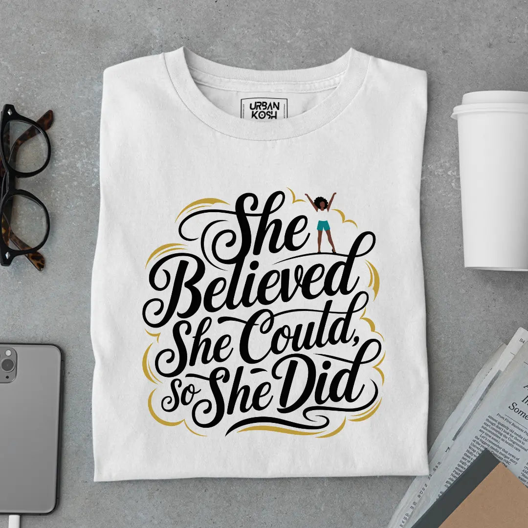She Believed She Could So She Did - Premium Butterfly T-Shirt for Women