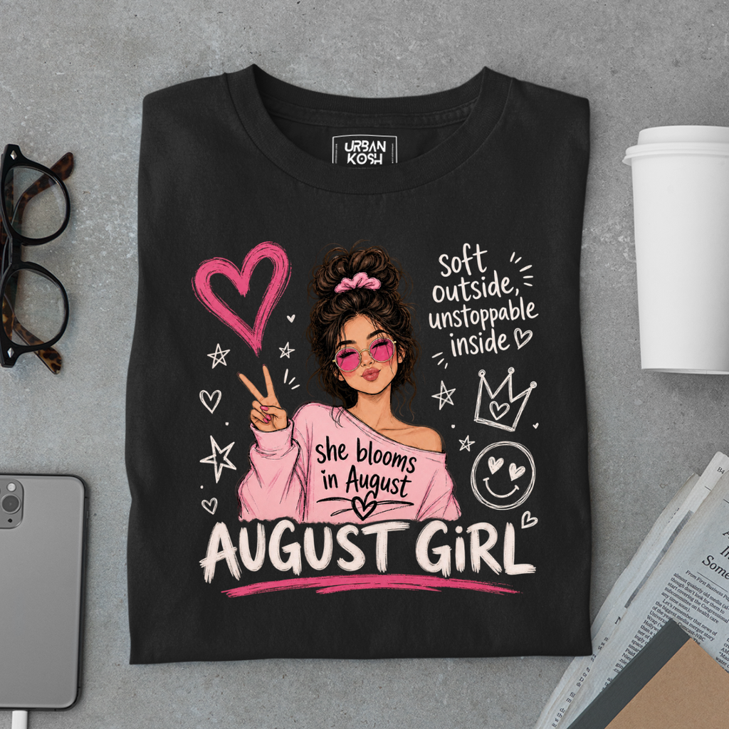 She Blooms in August Exclusive Premium Birthday T-shirt for August Girl