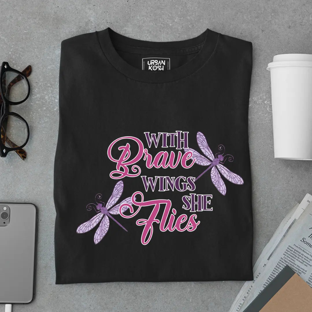 With Brave Wings She Flies Premium Butterfly T-Shirt for Women