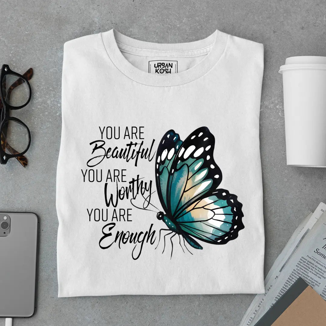 You are beautiful You are Worthy You are Enough - Premium Butterfly T-Shirt for Women