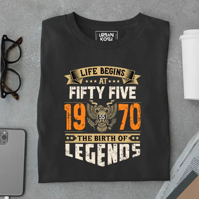 Life Begins at 55, The Birth of Legends Premium Unisex Birthday T-shirt