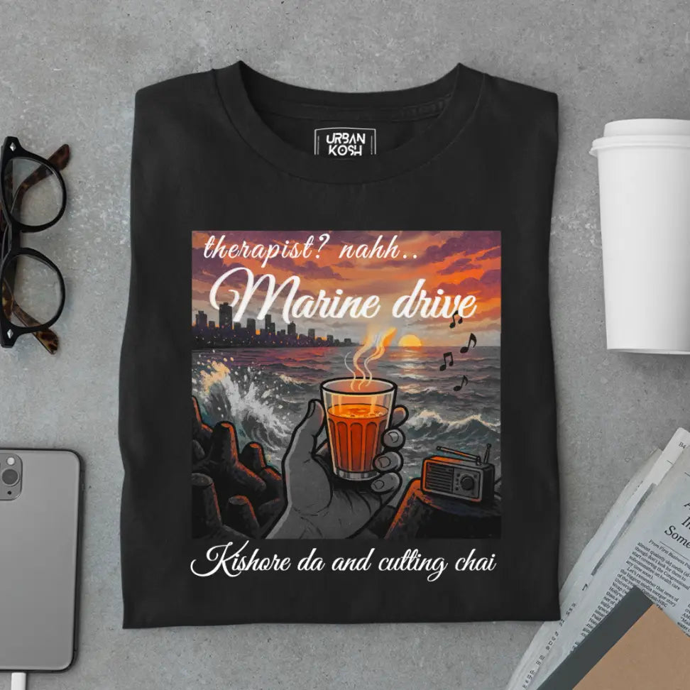 "Marine Drive, Kishore Da & Cutting Chai" – Premium Nostalgia T-Shirt