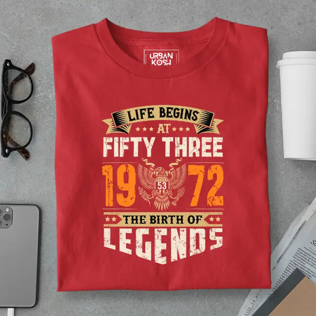 Life Begins at 53, The Birth of Legends Premium Unisex Birthday T-shirt