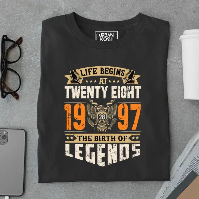 Life Begins at 28, The Birth of Legends Premium Unisex Birthday T-shirt
