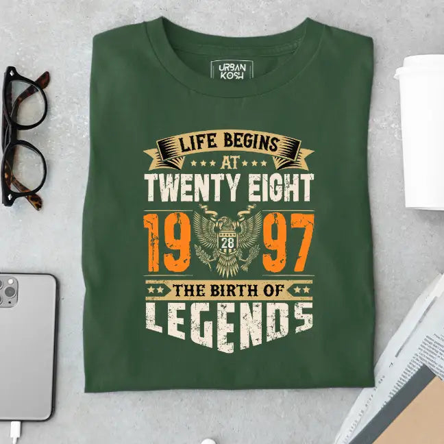 Life Begins at 28, The Birth of Legends Premium Unisex Birthday T-shirt