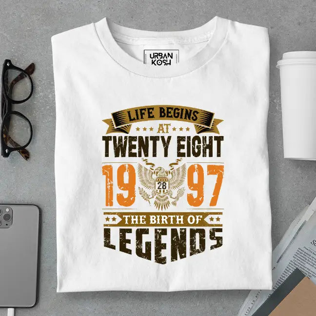 Life Begins at 28, The Birth of Legends Premium Unisex Birthday T-shirt