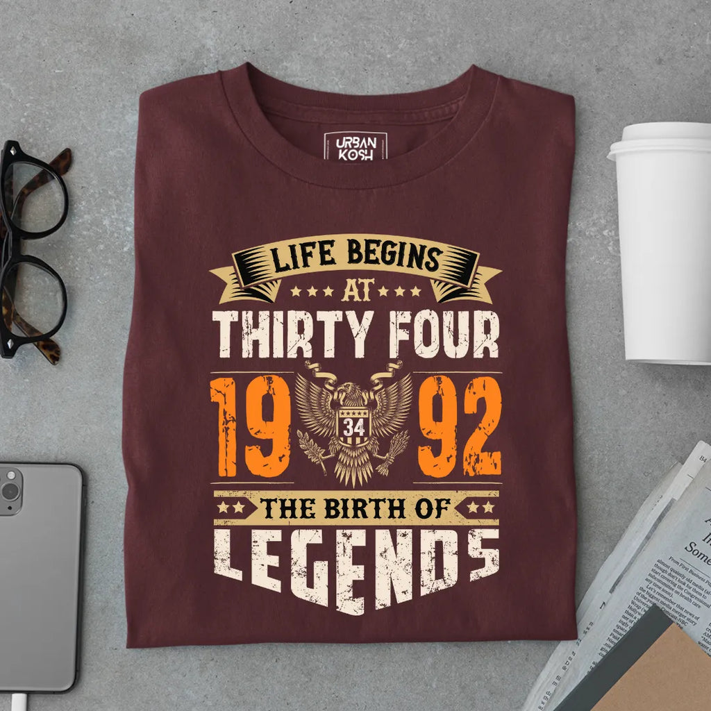 Life Begins at 34, 1992 The Birth of Legends Premium T-shirt
