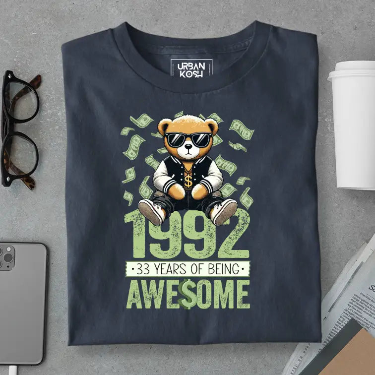 Teddy 1992, 33 Years of Being Awesome Premium Birthday T-Shirt