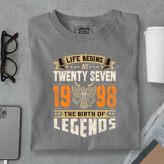 Life Begins at 27, The Birth of Legends Premium Unisex Birthday T-shirt