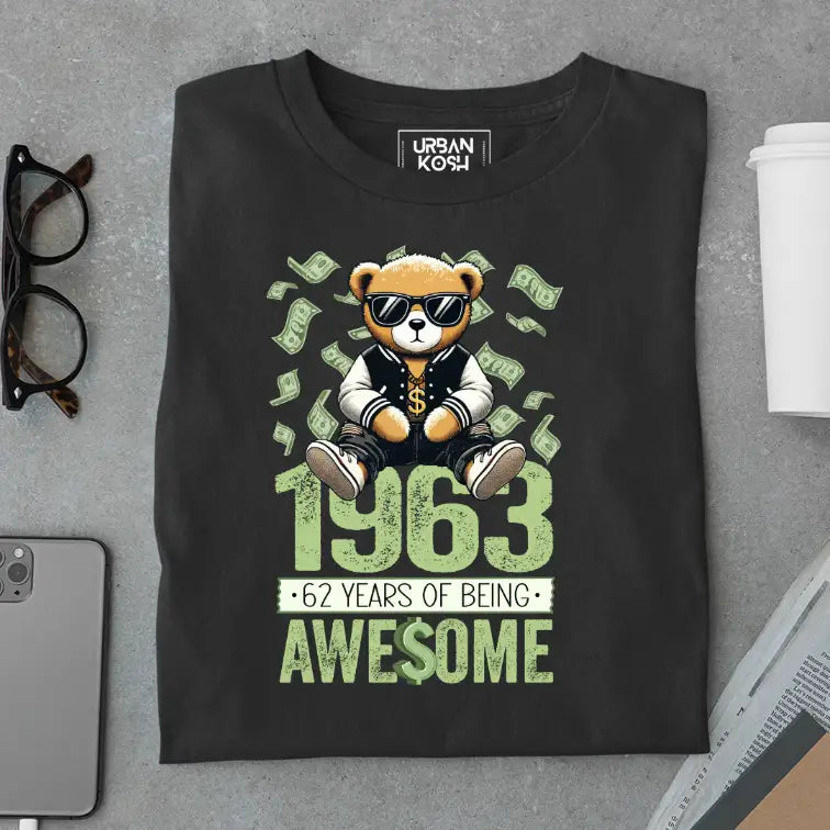 Teddy 1963, 62 Years of Being Awesome Premium Birthday T-Shirt