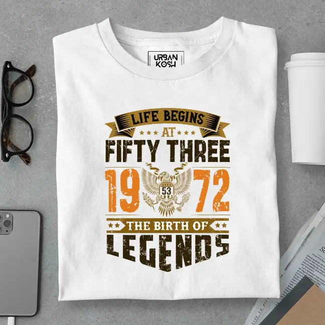 Life Begins at 53, The Birth of Legends Premium Unisex Birthday T-shirt