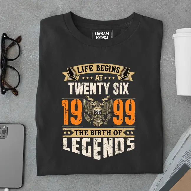 Life Begins at 26, The Birth of Legends Premium Unisex Birthday T-shirt