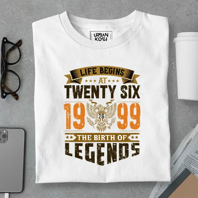 Life Begins at 26, The Birth of Legends Premium Unisex Birthday T-shirt