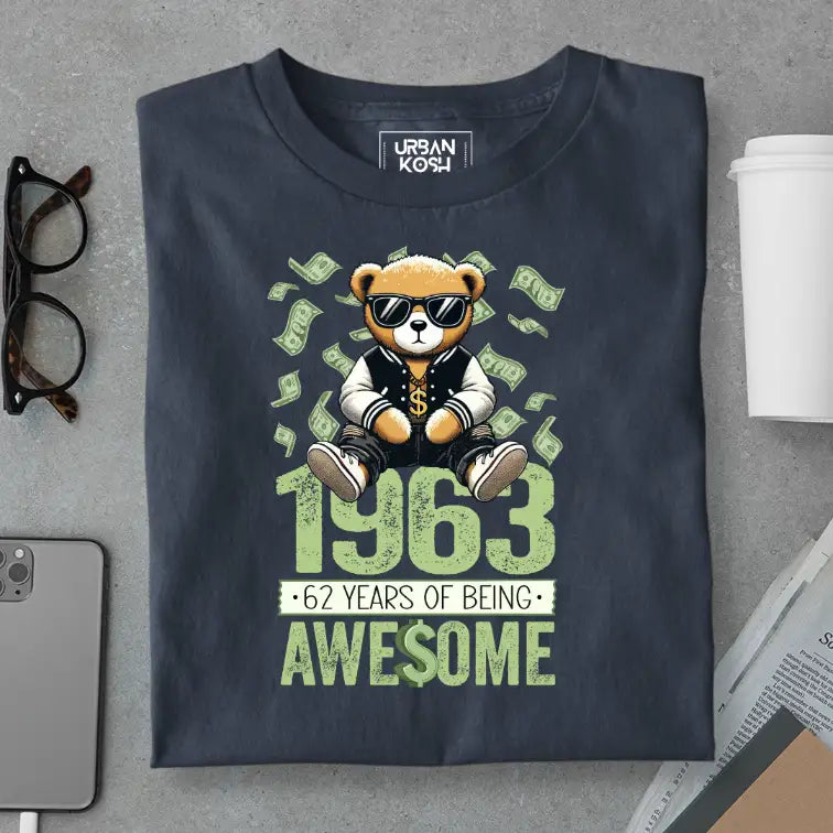 Teddy 1963, 62 Years of Being Awesome Premium Birthday T-Shirt