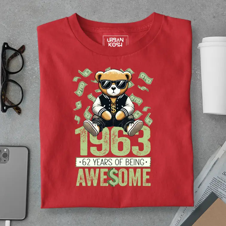 Teddy 1963, 62 Years of Being Awesome Premium Birthday T-Shirt