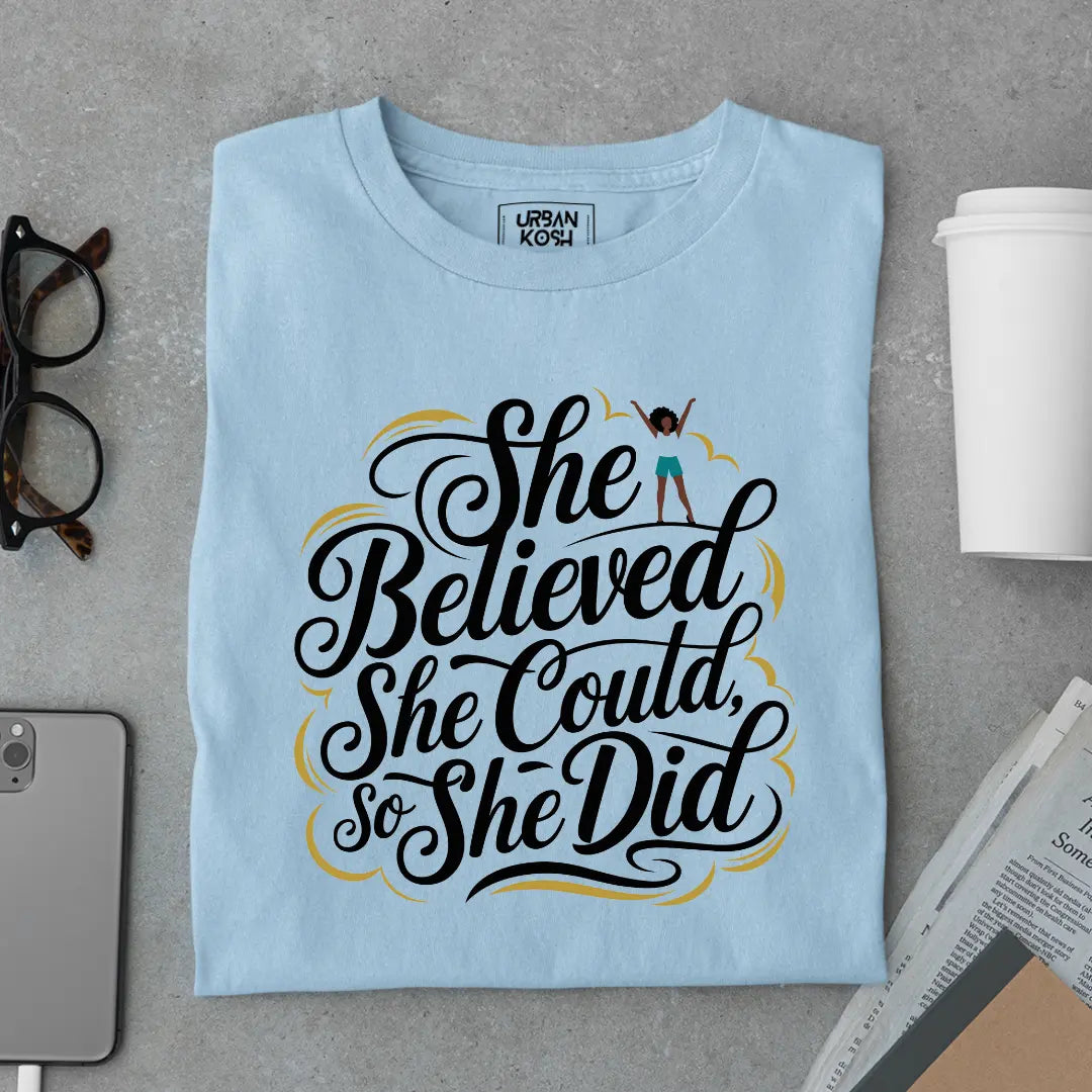 She Believed She Could So She Did - Premium Butterfly T-Shirt for Women