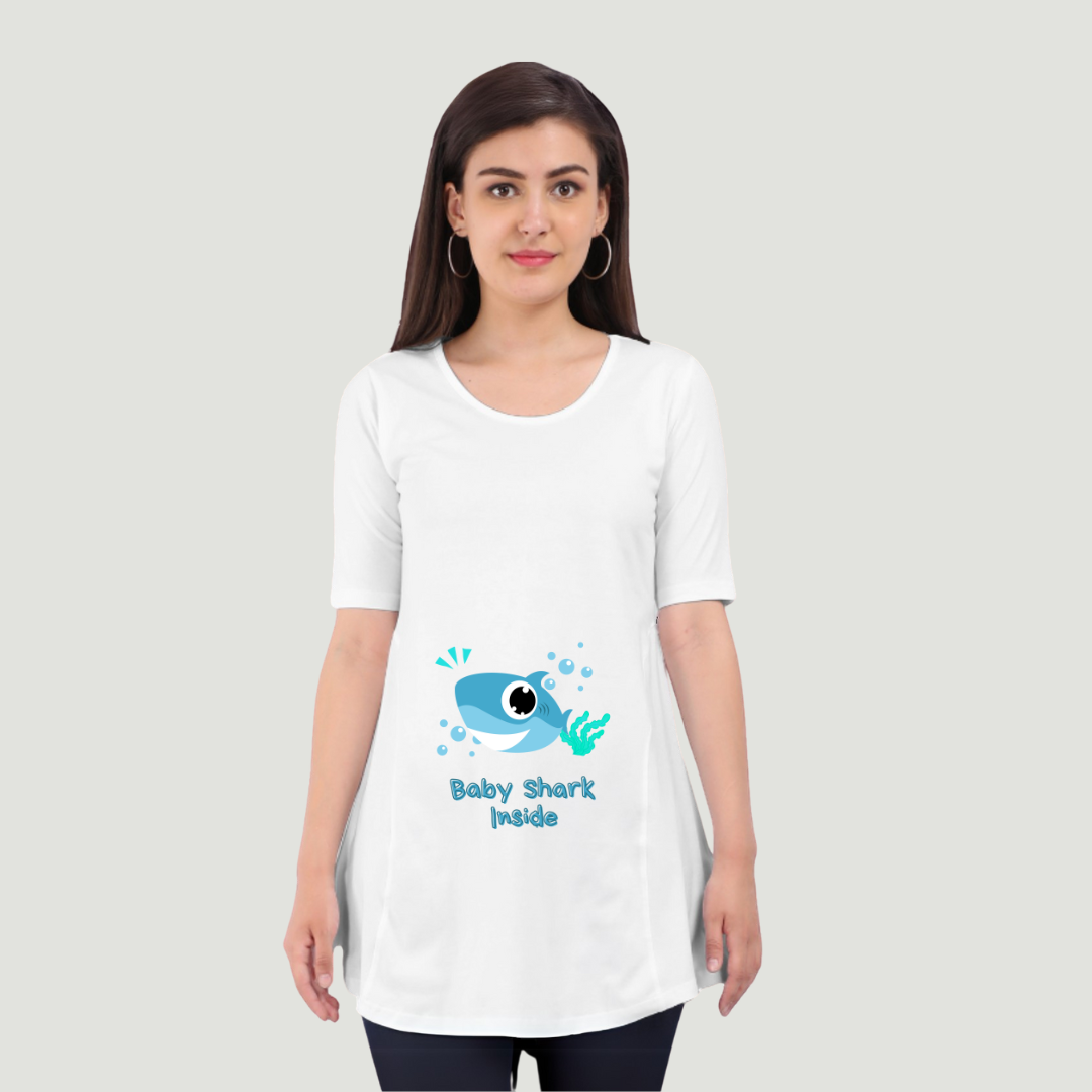 Baby Shark Inside | Cute Maternity Pregnancy Baby Scoop Neck Top T-Shirt for Pregnant Women