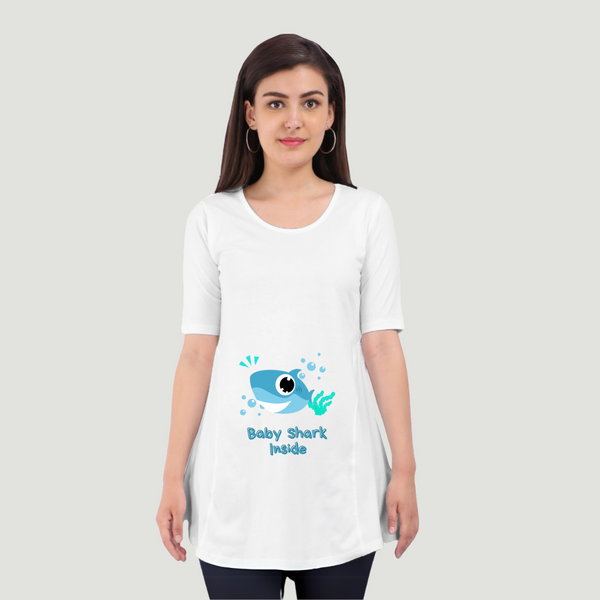 Baby Shark Inside | Cute Maternity Pregnancy Baby Scoop Neck Top T-Shirt for Pregnant Women
