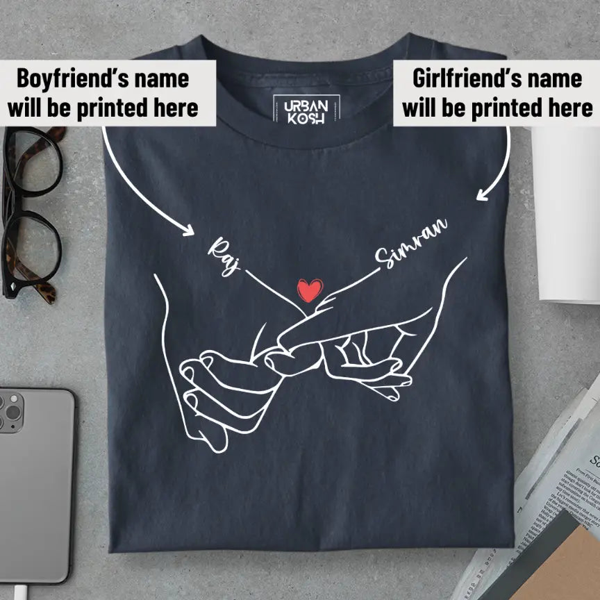 [Personalised] Holding Hands Romantic Couple T-Shirt – Valentine’s Day Special