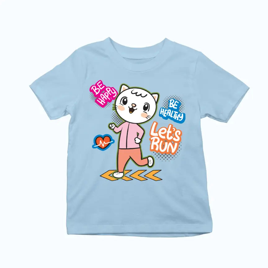 Happy Healthy Jogging Cat Exclusive T-shirt for Kids