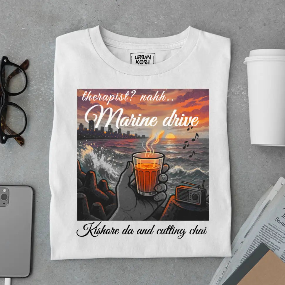 "Marine Drive, Kishore Da & Cutting Chai" – Premium Nostalgia T-Shirt